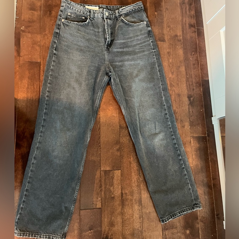 ZARA straight leg high-rise faded black jeans, size 10